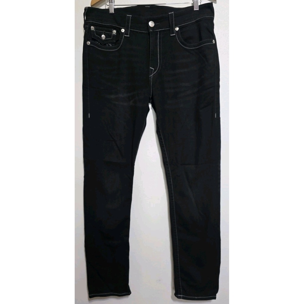 NEW True Religion Jeans Men 34X34 Black Denim Pants Geno Relaxed Slim Straight
